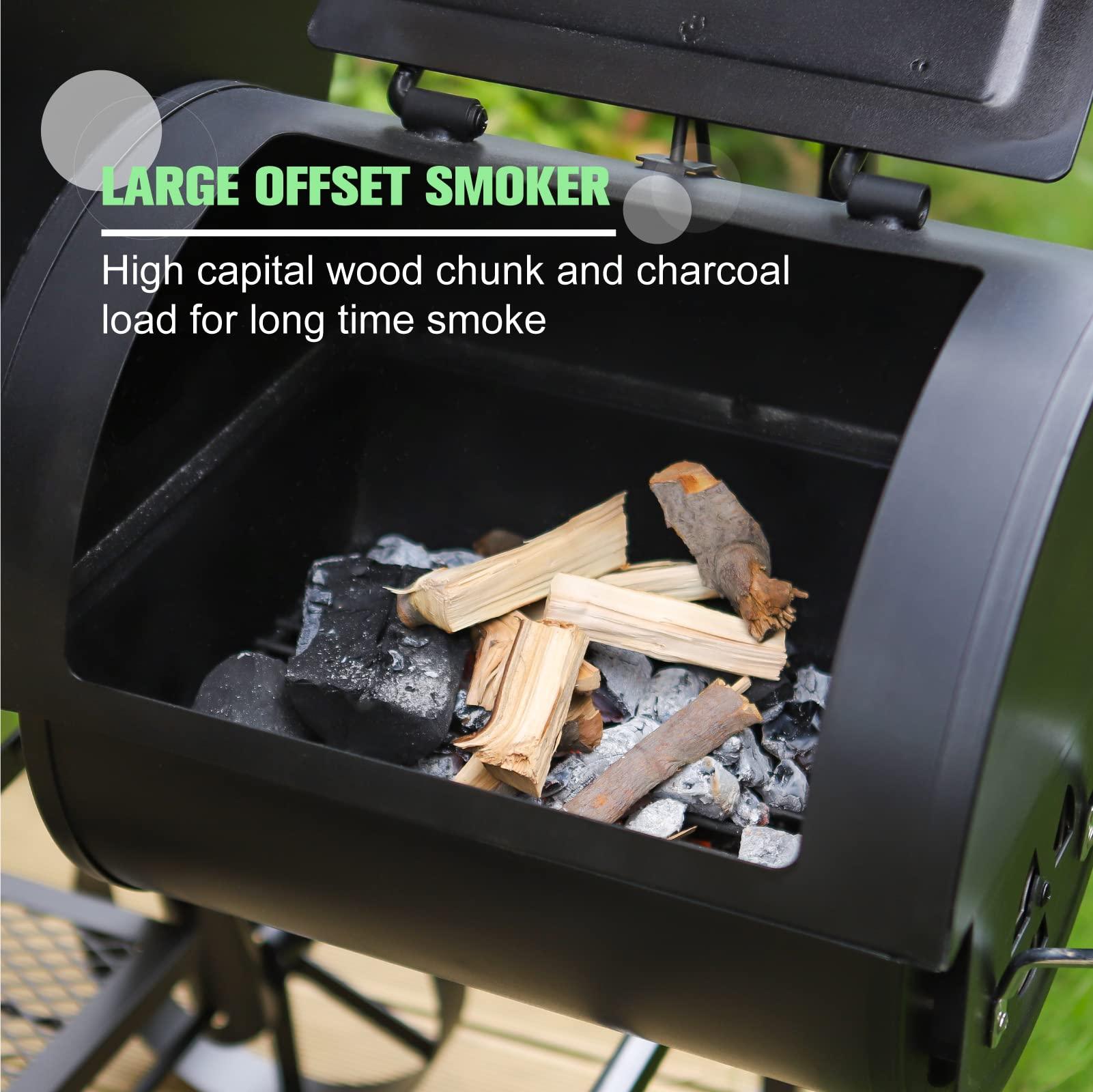 MFSTUDIO Heavy Duty Smoker, X-Large Charcoal Grill with Offset Smoker, 942 sq.in. Cooking Area, For Outdoor Camping Family & Friends Gathering, Black - CookCave