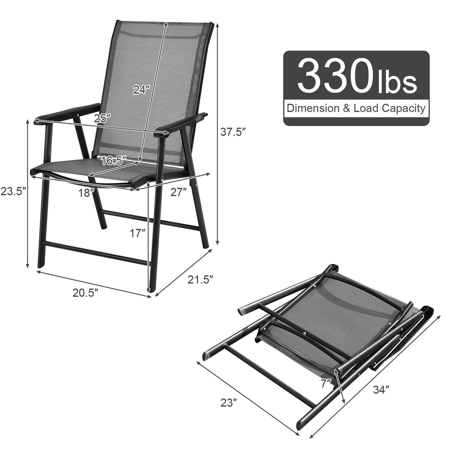 S AFSTAR Patio Chairs, Outdoor Foldable Sling Chairs with Armrests for Lawn Garden Backyard Poolside Porch, Folding Outdoor Chairs (Set of 4, Gray) - CookCave