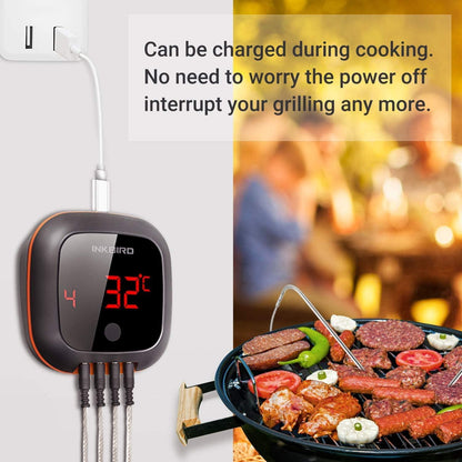 Inkbird IBT-4XS Bluetooth Wireless Grill BBQ Thermometer for Grilling with 4 Probes, Timer, Alarm,150 ft Barbecue Cooking Kitchen Food Meat Thermometer for Smoker, Oven, Drum - CookCave