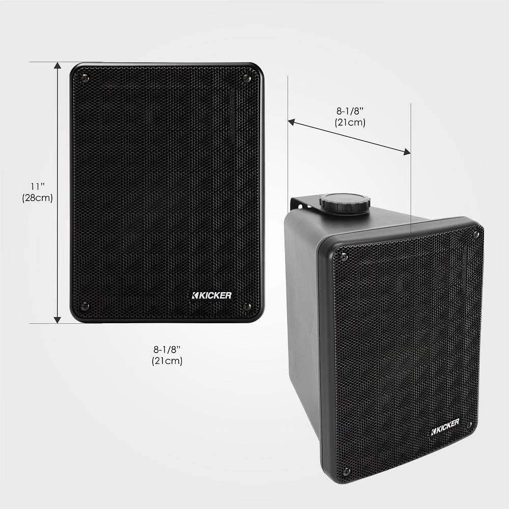 KICKER KB6B 2-Way Full Range Indoor Outdoor Speakers (Pair) Weatherproof Speakers for Patio Garage Poolside in-Home, 6.5 inch woofer, 2x5 inch Horn Tweeter Black - CookCave