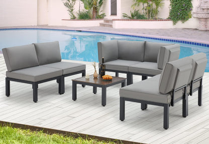 AECOJOY Outdoor Patio Furniture Set, Metal Patio Sectional Conversation Sofa, Black Wrought Iron Outdoor Furniture Sets Clearance with Grey Cushions - CookCave