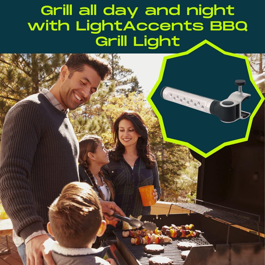 LIGHTACCENTS Barbecue Grill Light, Battery Operated LED BBQ Grill Light, Aluminum Clamp, Adjustable 180 Degrees, 10 LED Bulbs, Perfect for Outdoor Kitchen - CookCave