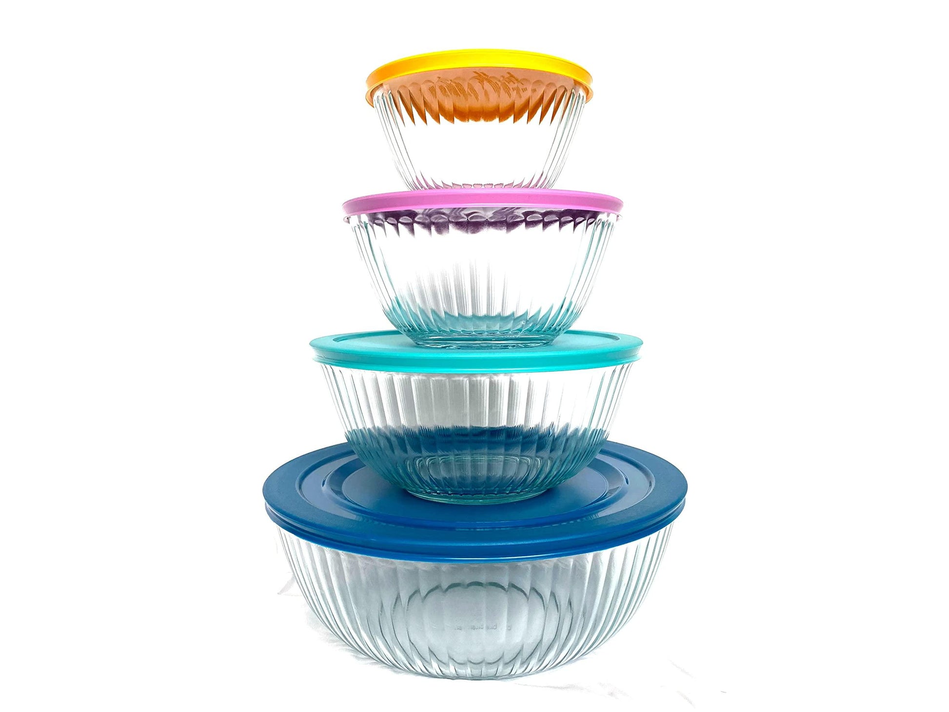 pyrex 100+ Years Glass Mixing Bowls 8-Piece Improved (Limited Edition) - Assorted Colors Lid - CookCave