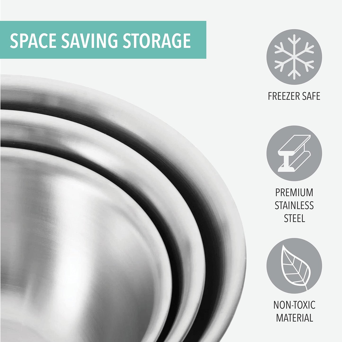 Table Concept Mixing Bowls with Airtight Lids, Stainless Steel Nesting Bowl Set for Space Saving Storage, Ideal for Cooking, Baking, Prepping & Food Storage - CookCave