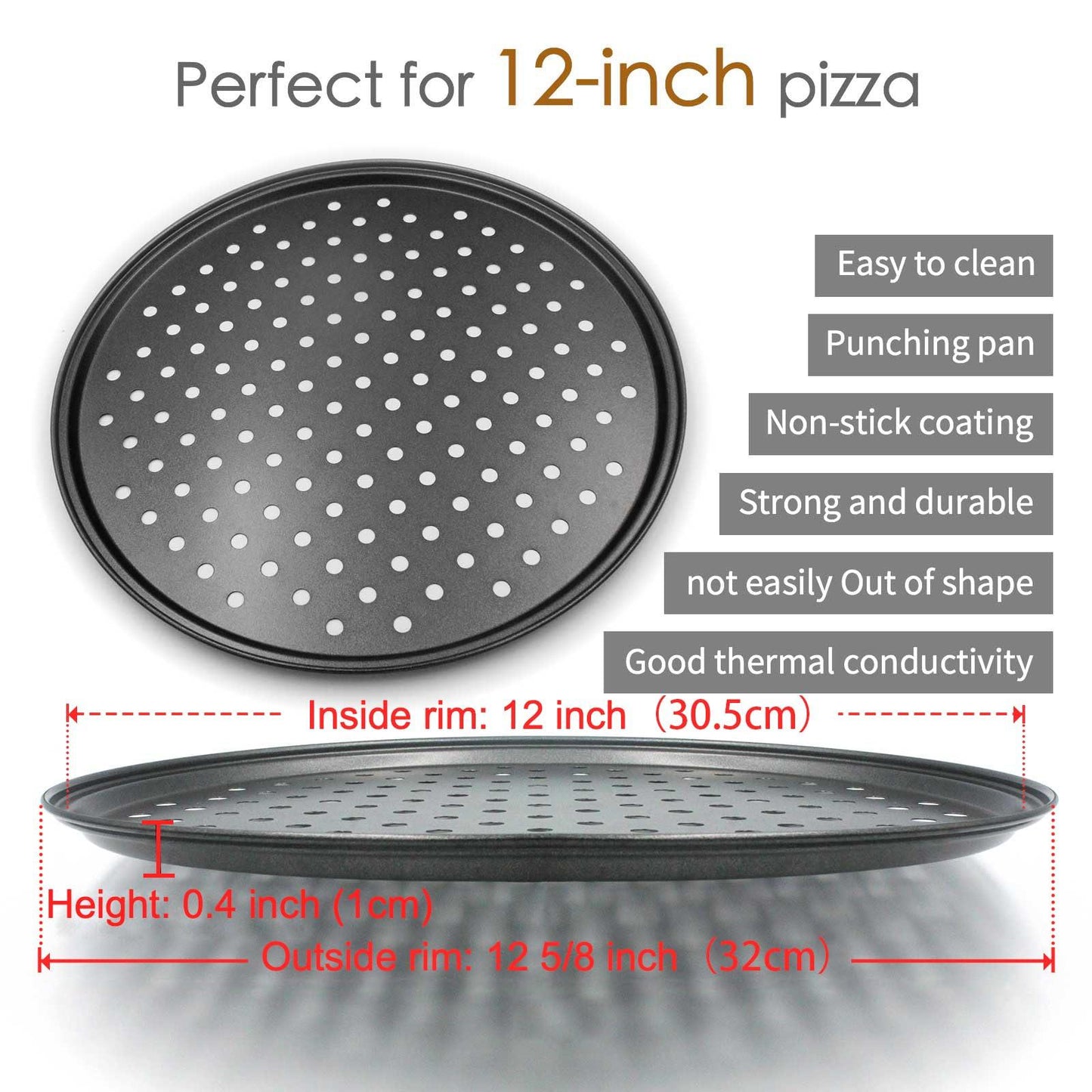 Pizza Pan for Oven, 12 inch Nonstick Pizza Pans, Carbon Steel Pizza Pan with Holes, Pizza Baking Pan for Oven Baking Supplies, for Home Baking Kitchen Oven Restaurant - CookCave