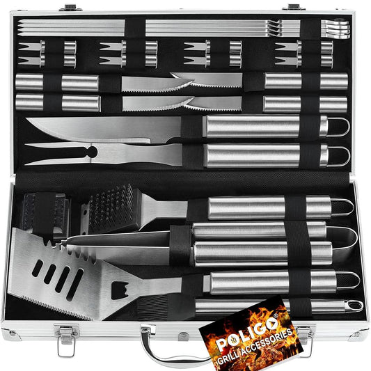 POLIGO 24PCS BBQ Tools Set Grill Accessories for Outdoor Grill Utensils Stainless Steel Grilling Tools Set for Christmas Birthday Presents, Barbecue Accessories Kit Ideal Grilling Gifts for Men Women - CookCave