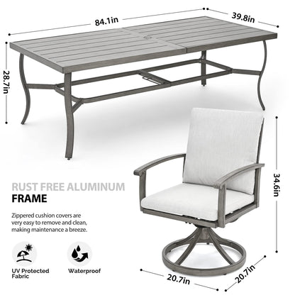 HAPPATIO 9 Piece Patio Dining Set, Aluminum Swivel Dining Chairs and Dining Table, Aluminum Outdoor Dining Set for 8, Patio Dining Furniture with Washable Cushions (Gray) - CookCave