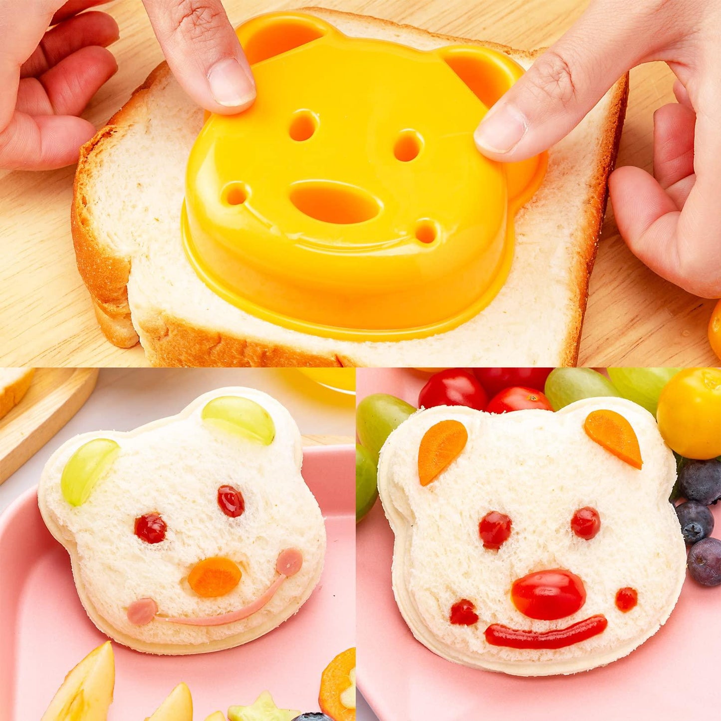 Sandwich Cutters for Kids Lunch LARGE 6 Pcs, Kimfead Sandwich Maker, Cookie Cutters Set, Dinosaur Mouse Heart Star Bear - CookCave