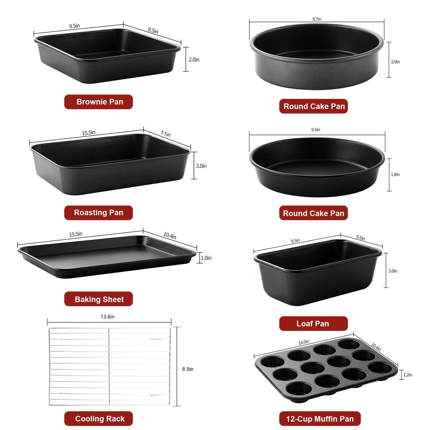 S·KITCHN Bakeware Set, Nonstick Baking Set, Including Loaf Pan, 2 Pieces Pie Pan, Roasting Pan Baking Sheet with Rack 12-Cup Muffin Pan and Brownie Pan - 8 Piece - CookCave