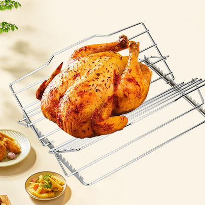 Worparsen Kitchen Chicken Roasting Rack Foldable Roasting Rack Stainless Steel Adjustable Chicken Roasting Rack Foldable V-Shaped Stand for Turkey Chicken Silver - CookCave