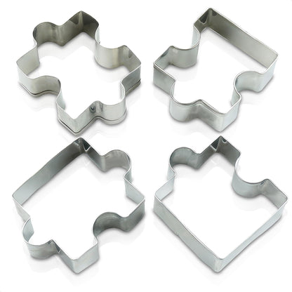4Pcs Puzzle Cookie Cutter Set - Puzzle Piece Fondant Cutter Stainless Steel Clay Cutters Fondant Biscuit Cutters Tool for Baking Cutting Shapes - Small Cookie Cutters for Baking Birthday Decoration - CookCave