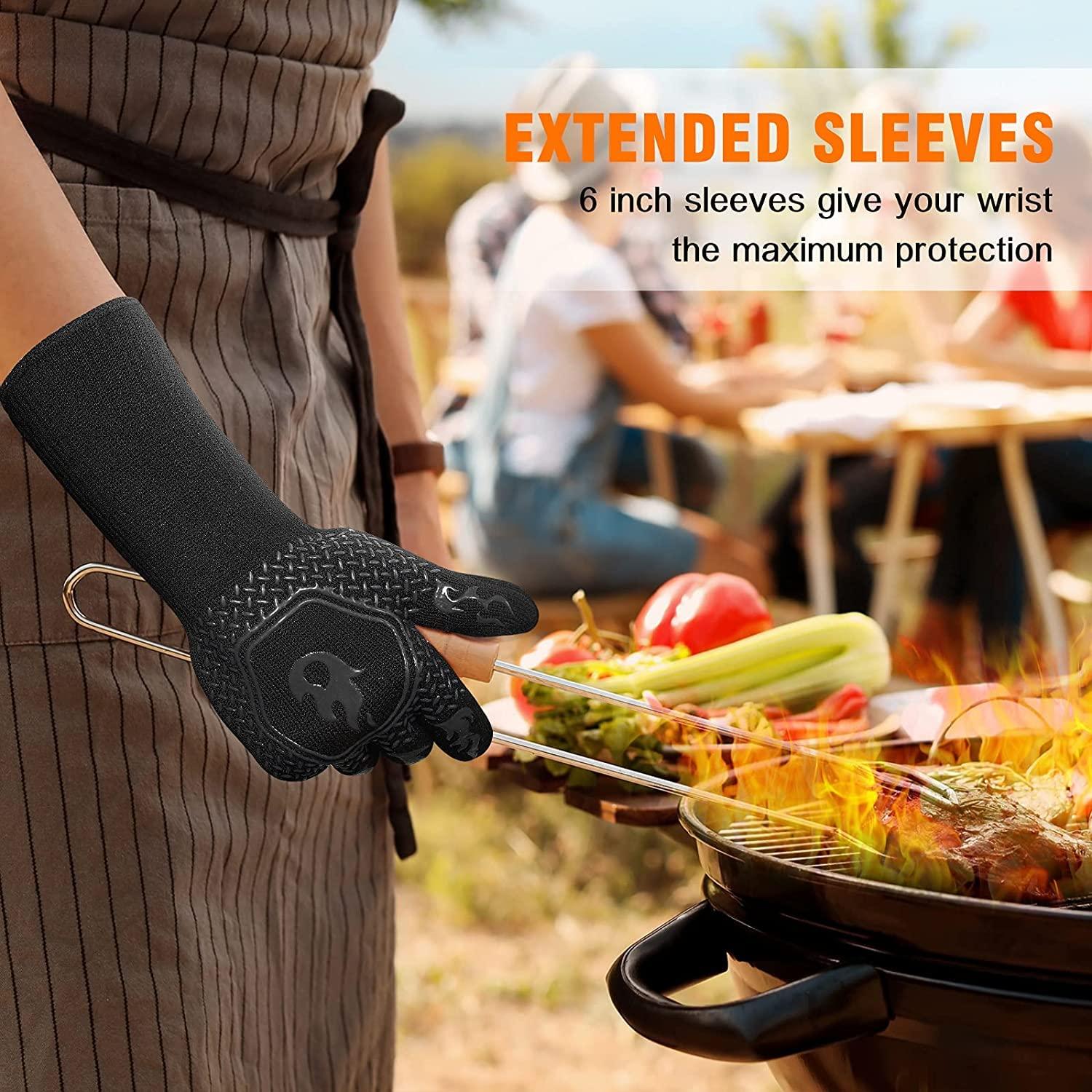 HAMITOR BBQ Grill Gloves Heat Resistant: 1472℉ High Temp Resistance Fireproof Glove for Grilling Smoking Barbecue - Washable Long Oven Mitts Extreme Hot Proof Mittens for Kitchen Cooking Baking - CookCave