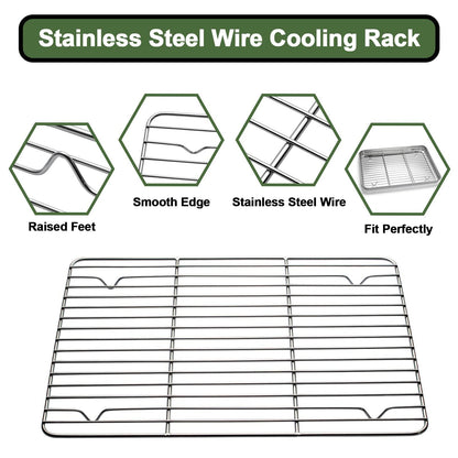 Baking Sheet Tray Cooling Rack with Silicone Mat Set, Stainless Steel Cookie Pan For Oven, Set of 9 (3 Sheets + 3 Racks Mats), Warp Resistant & Heavy Duty Easy Clean, Grey - CookCave