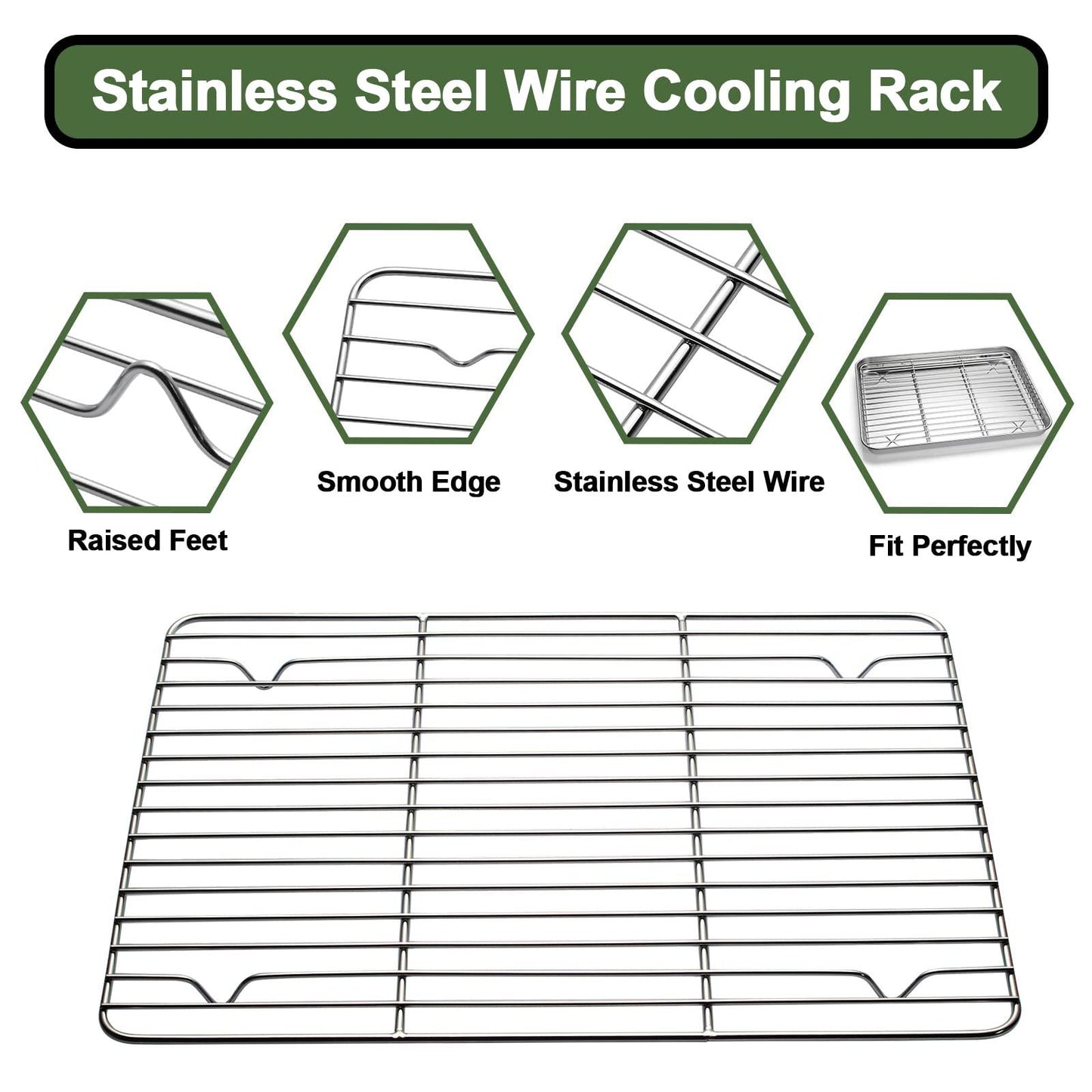 Baking Sheet Tray Cooling Rack with Silicone Mat Set, Stainless Steel Cookie Pan For Oven, Set of 9 (3 Sheets + 3 Racks Mats), Warp Resistant & Heavy Duty Easy Clean - CookCave