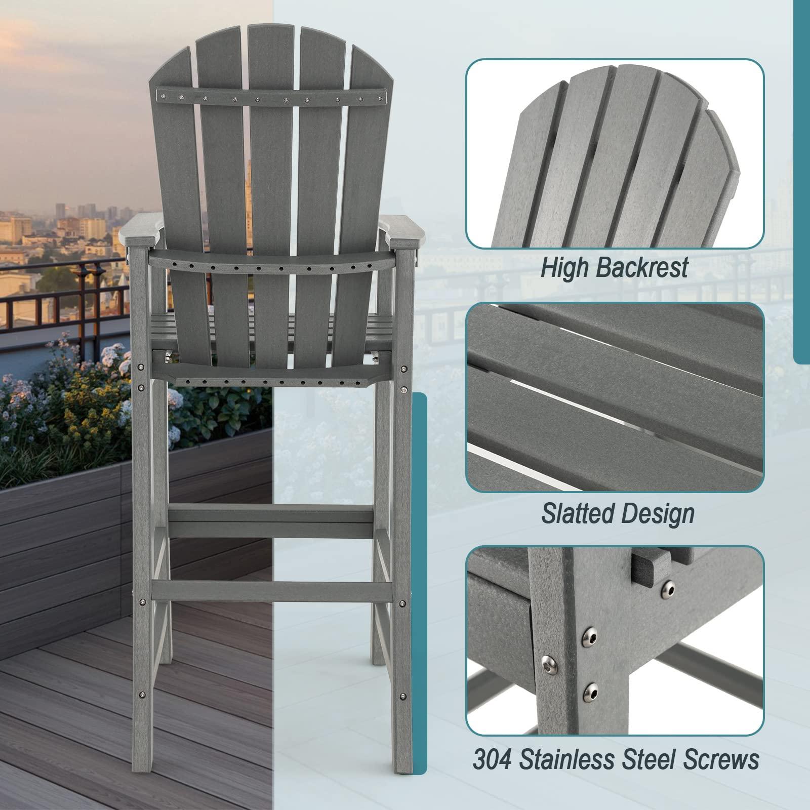 Giantex Outdoor HDPE Bar Stool, Tall Adirondack Chair with Armrests and Footrest, 30 Inches Counter Height Bar Stool for Garden, Backyard, Weather Resistance, Easy Maintenance (2, Gray) - CookCave