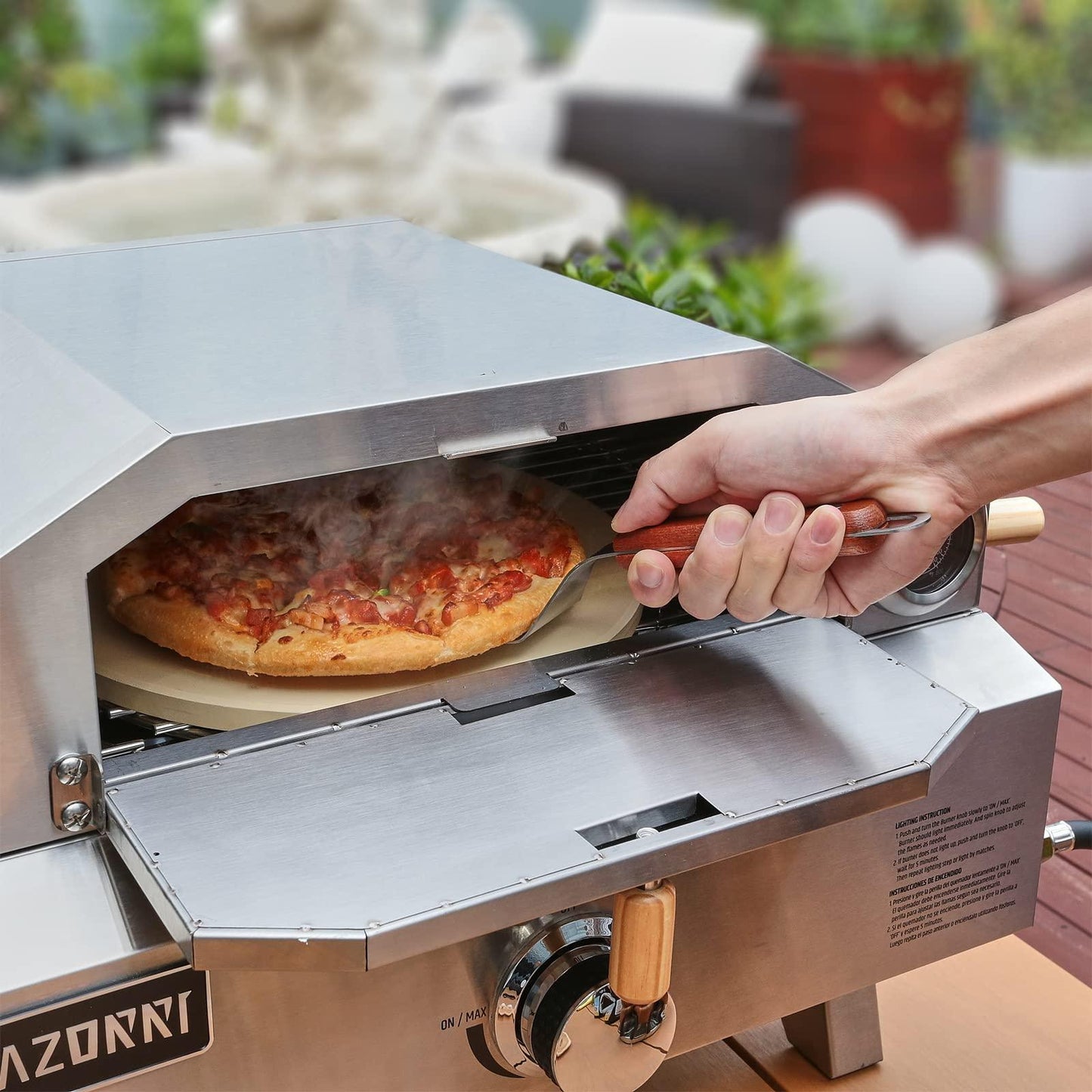 Razorri Portable Propane Pizza Oven and Grill with 13in Stone, Thermometer - For Camping, Patio Cooking - CookCave