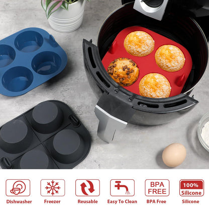 Webake 3PCS Silicone Air Fryer Muffin Pan for Baking 4 Cavity Air Fryer Cupcake Pans Non Stick Food Grade and BPA Free Muffin Tins Baking Cups - CookCave