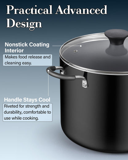 Cook N Home Nonstick Stockpot with Lid 10.5-Qt, Deep Cooking Pot Cookware Canning Stock Pot with Glass Lid, Black - CookCave