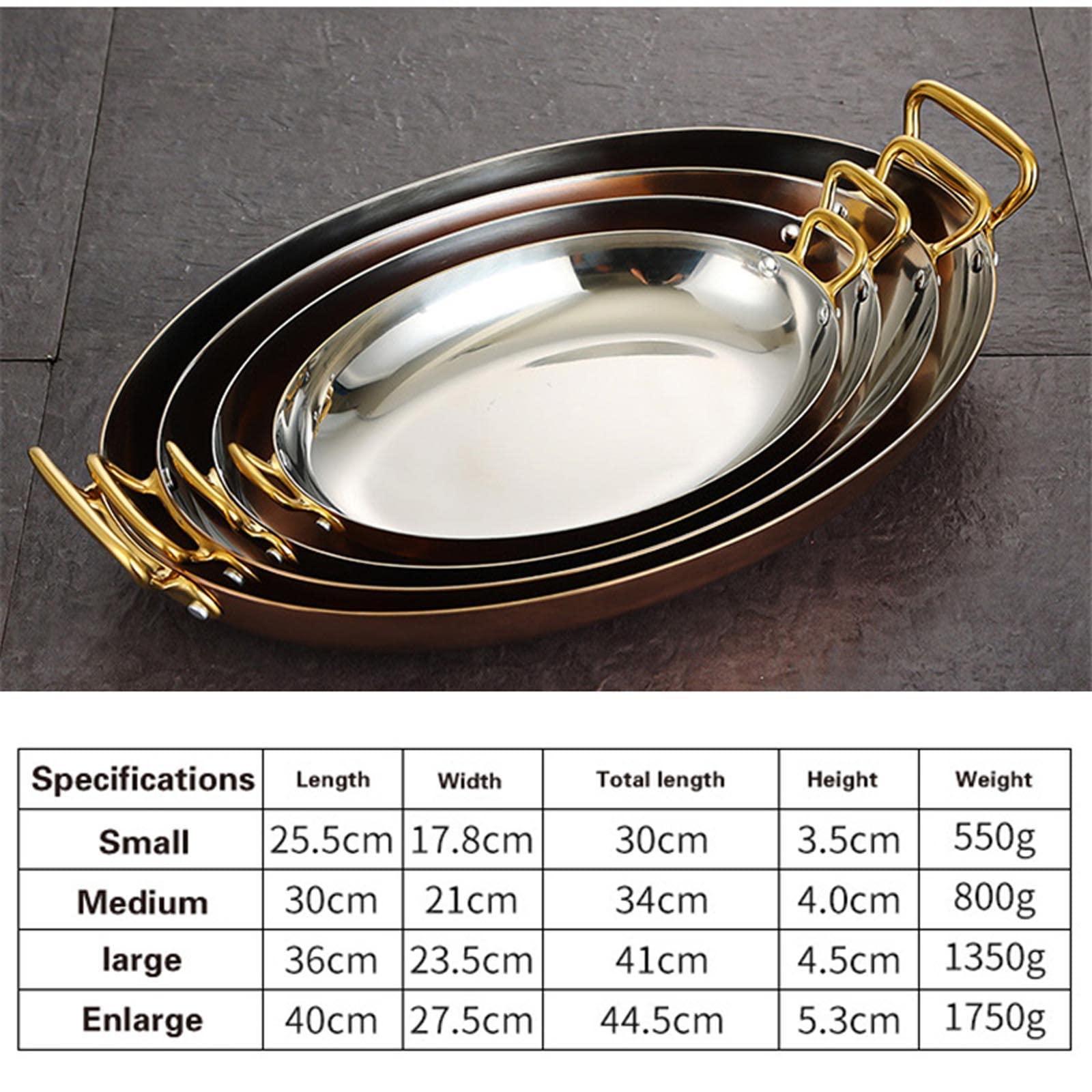 UGCER Oval Spanish Paella Pan - Stainless Steel Seafood Lobster Plate Non Stick Uncoated with Dual Handle for Homes Or Restaurants (Silver,40cm) - CookCave