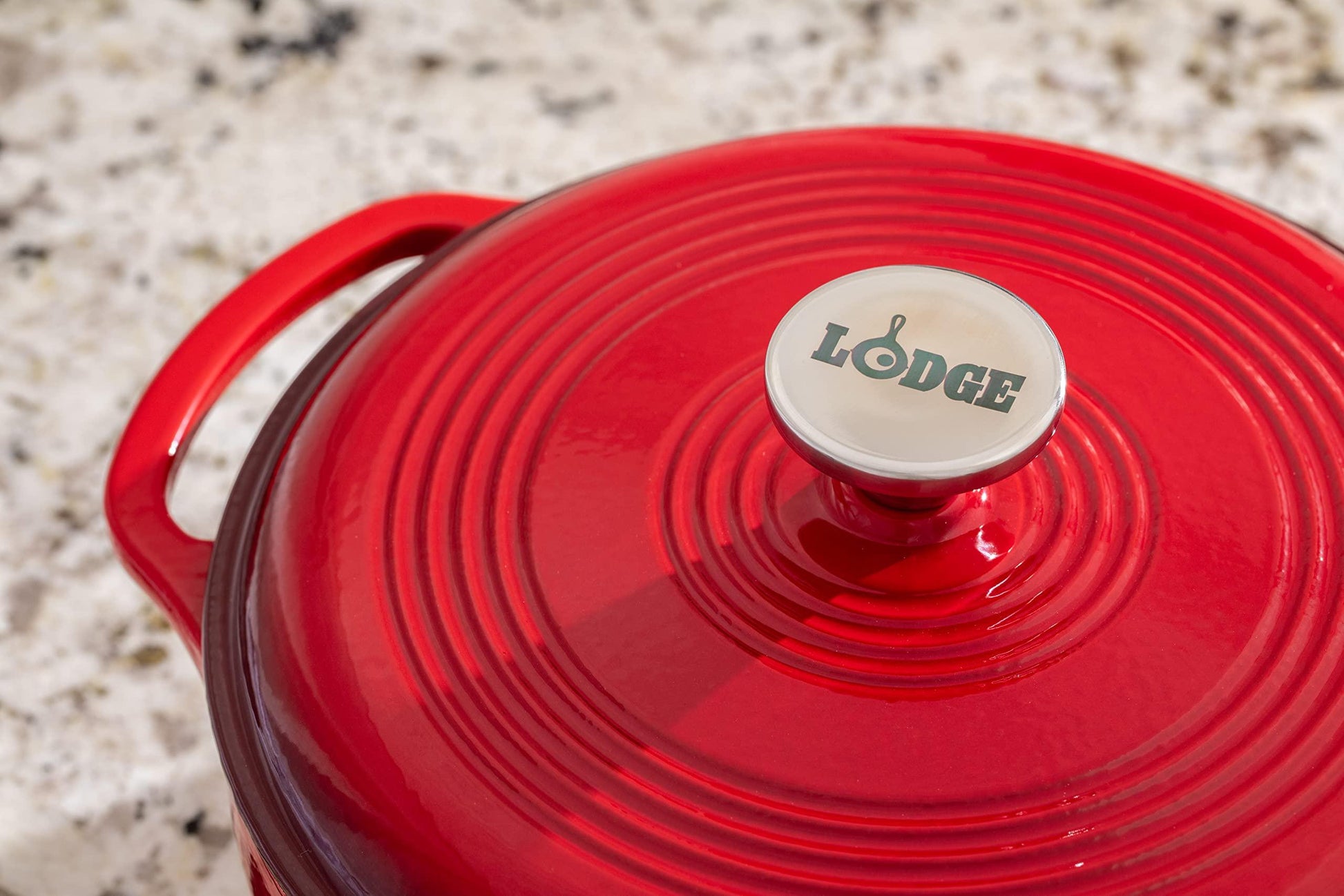 Lodge 4.5 Quart Enameled Cast Iron Dutch Oven with Lid – Dual Handles – Oven Safe up to 500° F or on Stovetop - Use to Marinate, Cook, Bake, Refrigerate and Serve – Island Spice Red - CookCave