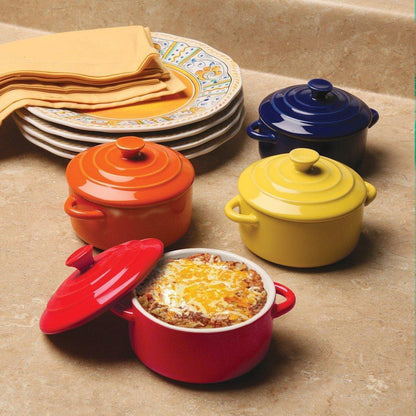 BW Brands Colorful Stoneware Mini Casserole Pots With Lids - Set of 4,Assorted - CookCave