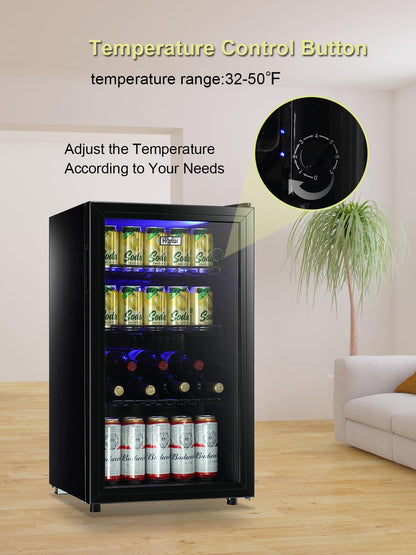 WANAI Beverage Refrigerator Cooler Fridge Glass Door 125Can Beer Fridge Beverage Cooler Drinks Wines Juice Soda Cooler Adjustable Shelves LED Lights Temp Control for Home Office Dorm Bar 3.5 Cu. Ft - CookCave