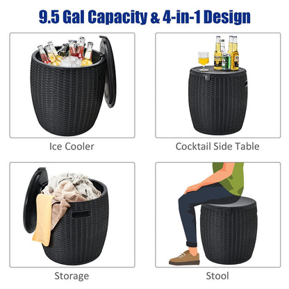 Giantex 9.5 Gallon Ice Cooler, Wicker Round Ice Chest, Outdoor Beer Wine Ice Bucket, Top Lid Side Handles Drainage Plug, Weather-resistant Patio Cool Bar Table for Cocktail Party Poolside Deck (Black) - CookCave