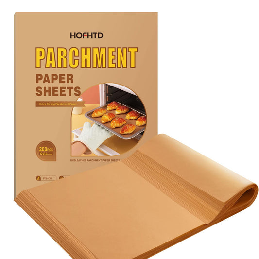 200 Pcs Parchment Paper Sheets, 12 x 16 Inches Air Fryer Disposable Paper Liners, Non-Stick Precut Parchment Paper for Baking, HOFHTD Unbleached Baking Papers for Cooking, Grilling, Roasting, Steaming - CookCave