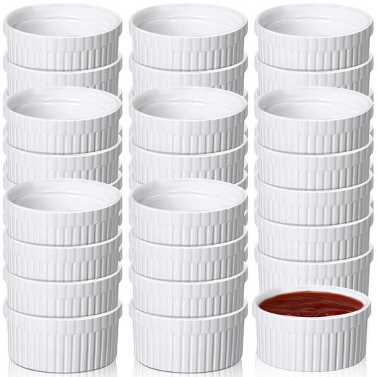 Ziliny 36 Pack Mini Ramekins 2 oz Porcelain Souffle Oven Dishwasher Safe Small Ceramic Baking Dipping Sauce Ramekins for Charcuterie Board Creme Brulee Dishes Condiment Sauce Dipping Cups - CookCave