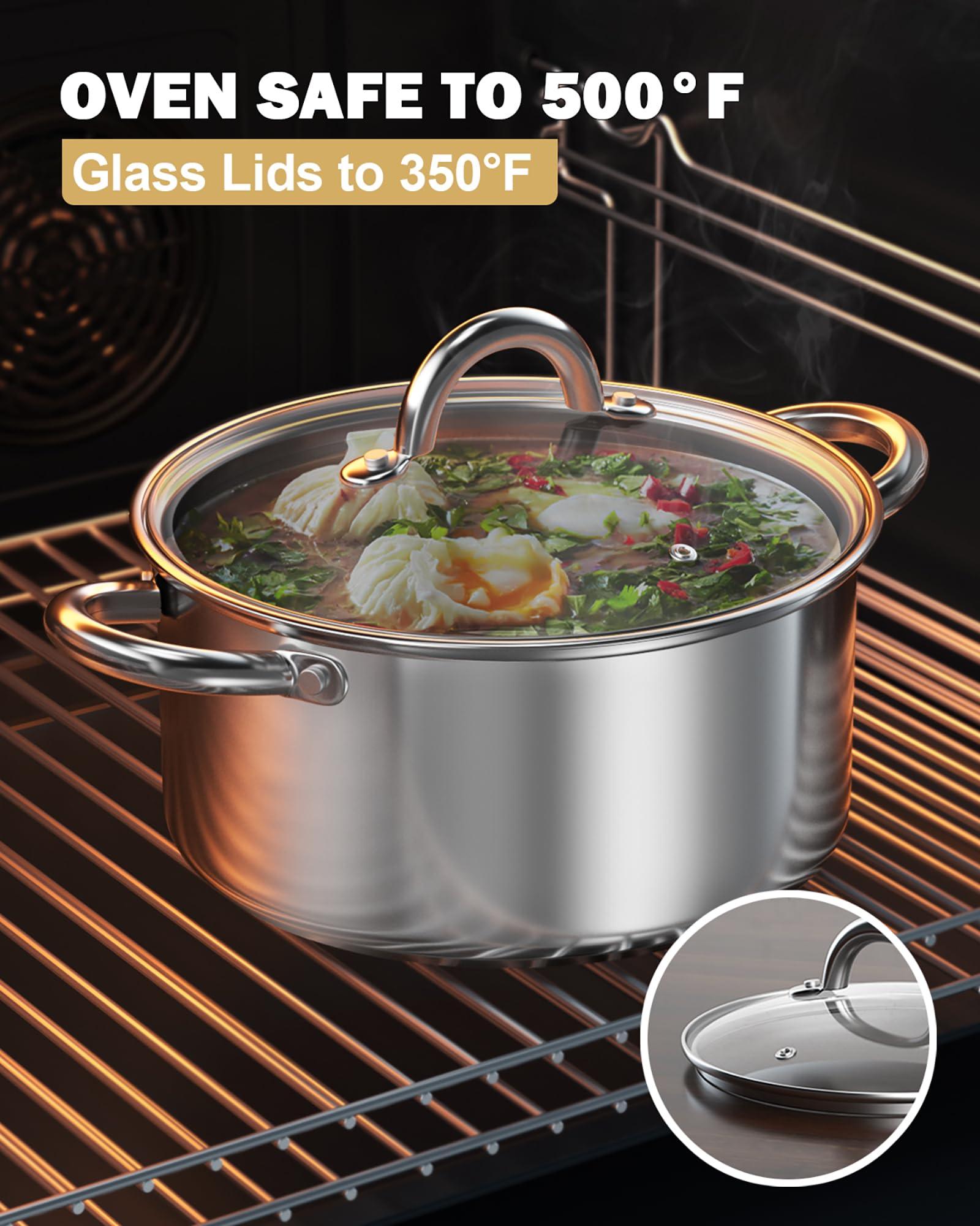 Cook N Home Sauce Pot Stainless Steel Stockpot with Glass Lid, Basic Saucier Casserole Pan Set, 6-Piece - CookCave