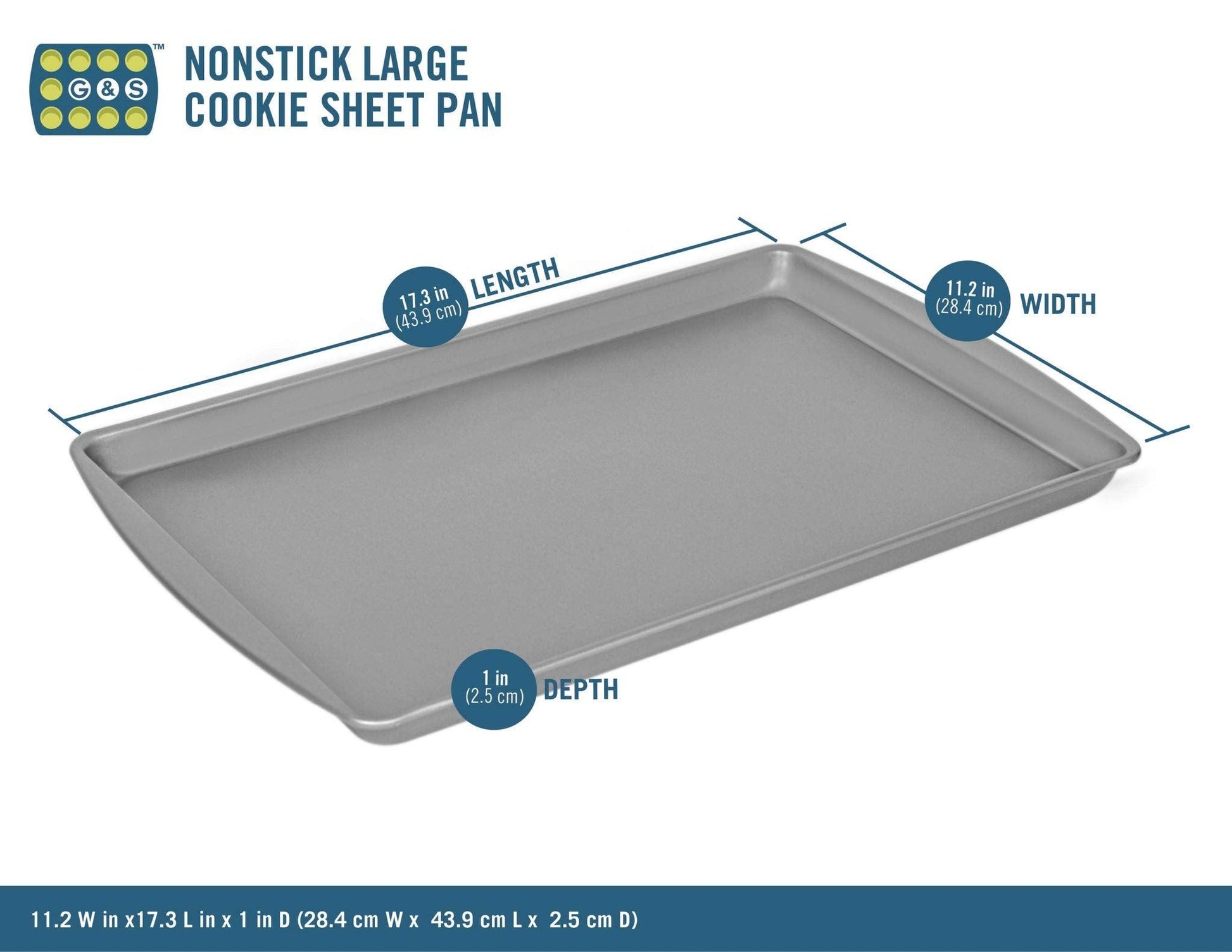 G & S Metal Products Company OvenStuff Nonstick Large Cookie Sheet Bakeware Pan, 17.3'' x 11.2'', Gray - CookCave