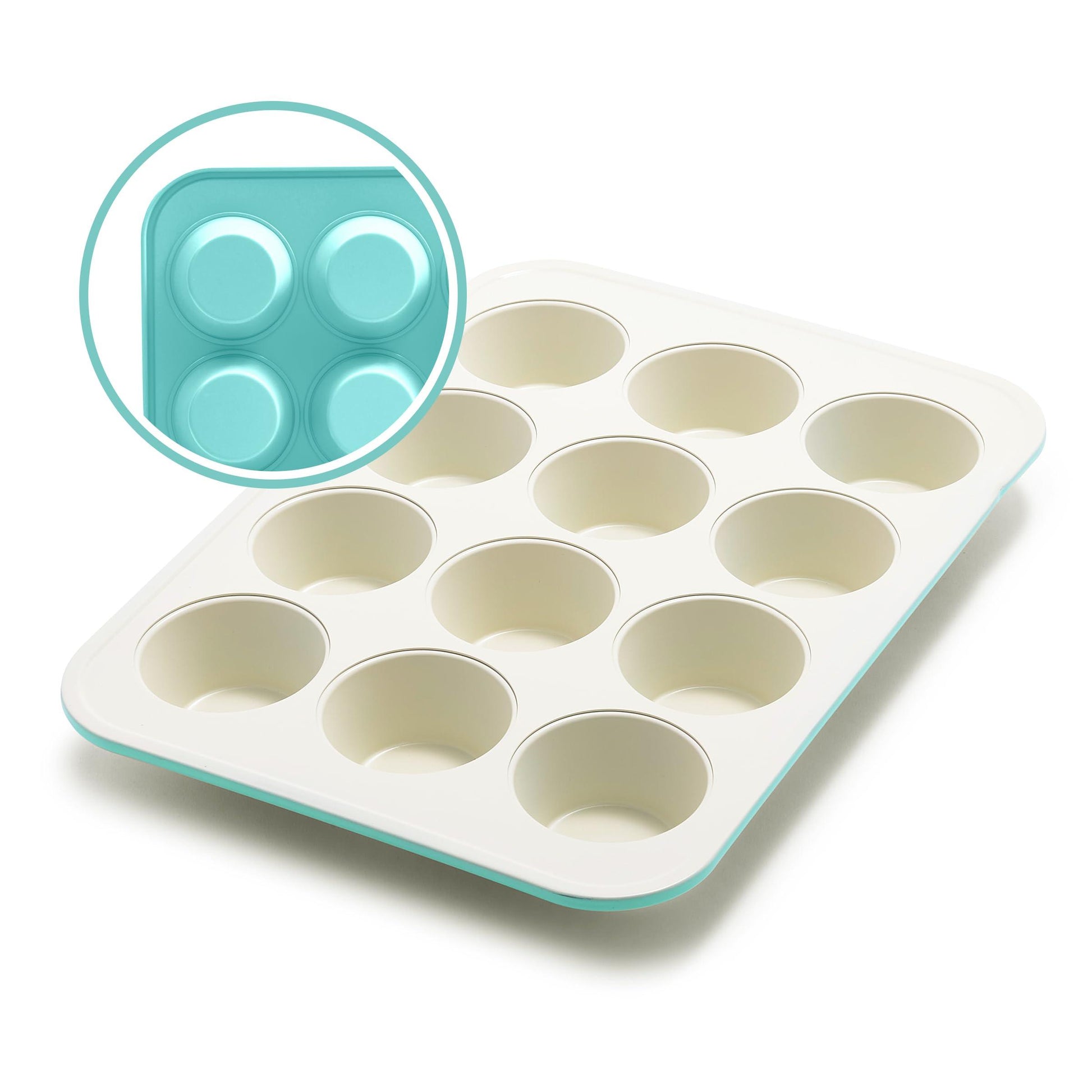 GreenLife Bakeware Healthy Ceramic Nonstick, 12 Cup Muffin and Cupcake Baking Pan, PFAS-Free, Turquoise - CookCave
