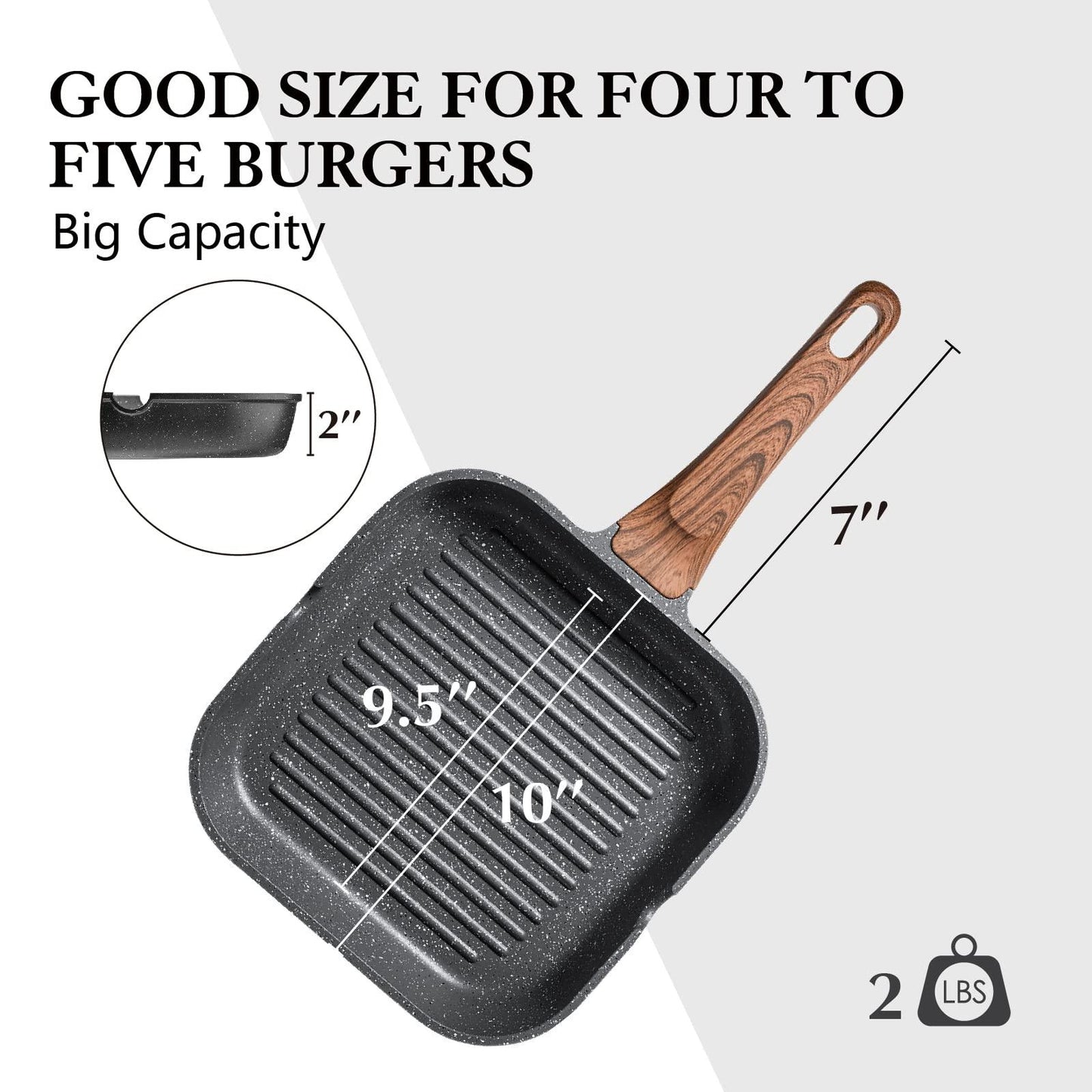 SENSARTE Nonstick Grill Pan for Stove Tops, Versatile Griddle with Pour Spouts, Square Big Cooking Surface, Durable Skillet Indoor & Outdoor Grilling. PFOA Free, 9.5 Inch - CookCave