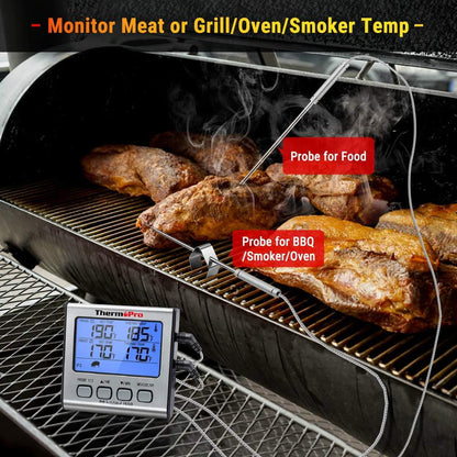 ThermoPro TP-17 Dual Probe Digital Cooking Meat Thermometer Large LCD Backlight Food Grill Thermometer with Timer Mode for Smoker Kitchen Oven BBQ, Silver - CookCave