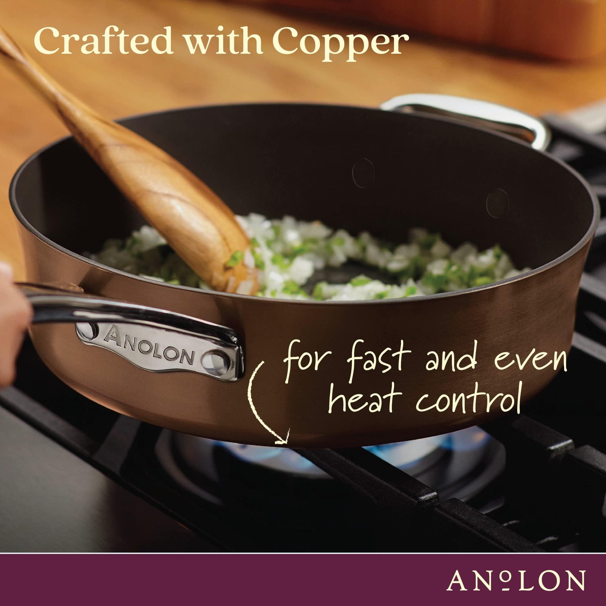 Anolon Nouvelle Copper Hard Anodized Nonstick Sauce Pan/Saucepan/Saucier, 2.5 Quart, Brown - CookCave