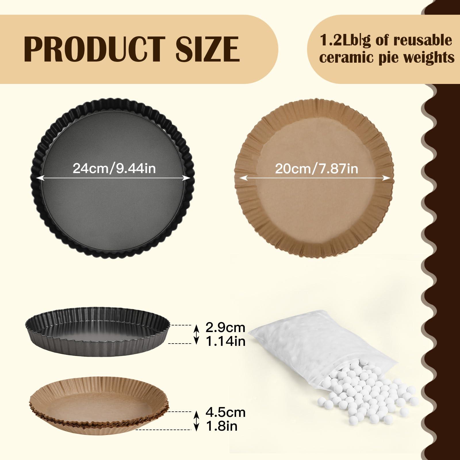 Sunnychicc 9 Inch Round Tart Pan Set 2 Pcs Tart Pans Loose Removable Bottom Non-Stick Carbon Steel with 50 Parchment Sheets and Reusable 1.2 lb Baking Beans Ceramic Pie Weights - CookCave