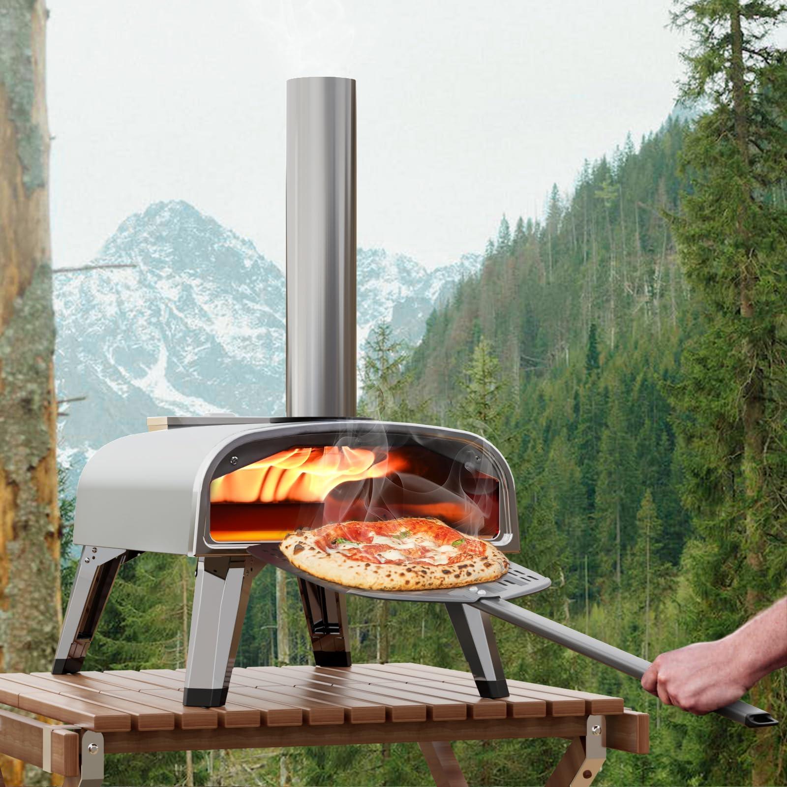 aidpiza Pizza Oven Outdoor 12" Wood Fired Pizza Ovens Pellet Pizza Stove for Outside, Portable Stainless Steel Pizza Oven for Backyard Pizza Maker Portable Mobile Outdoor Kitchen (Grey-01) - CookCave