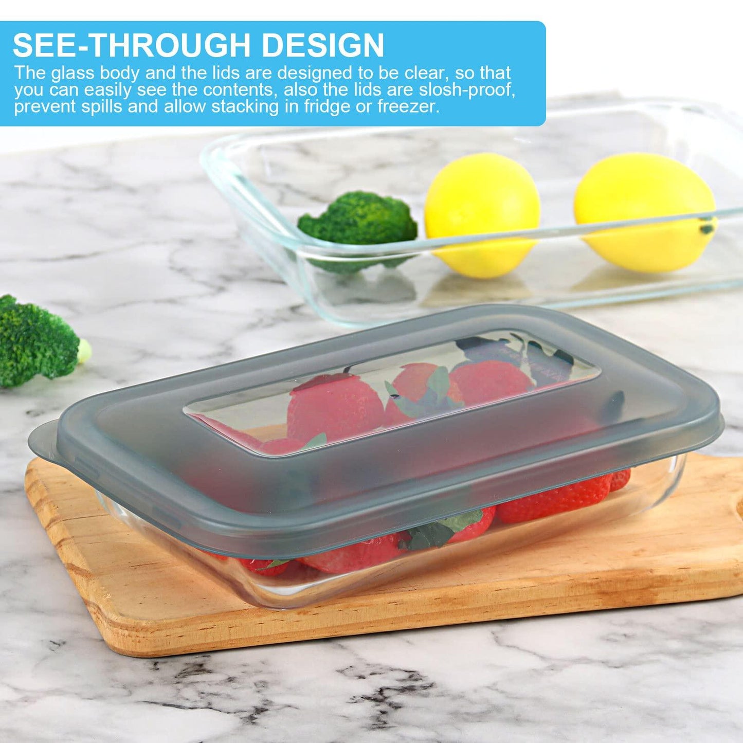 KOMUEE 8 Pieces Glass Baking Dish with Lids Rectangular Glass Baking Pan Bakeware Set with BPA Free Lids, Baking Pans for Lasagna, Leftovers, Cooking, Kitchen, Fridge-to-Oven, Gray - CookCave