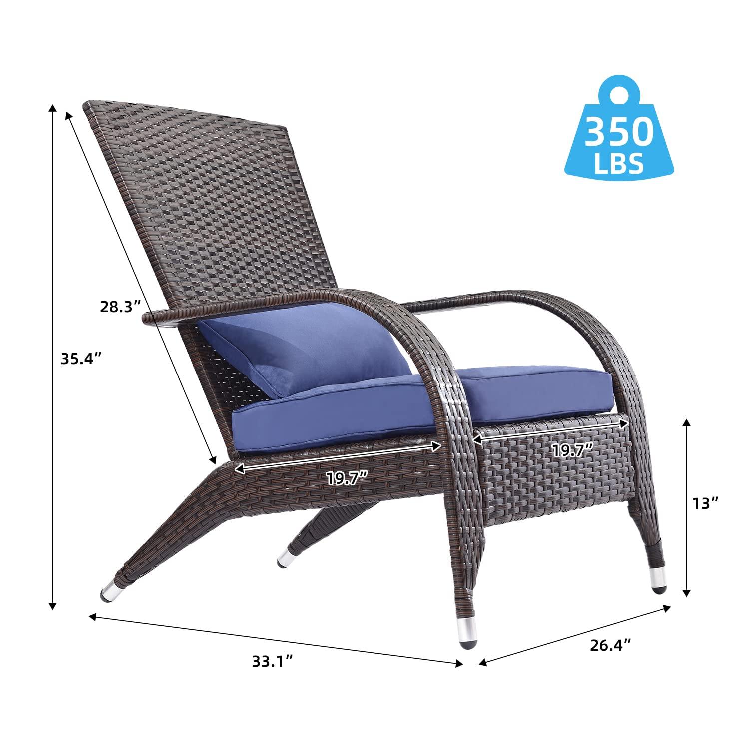 Outdoor Wicker Adirondack Chairs Set 2 Rattan Fire Pit Chairs Oversized Comfy Relax Accent Patio Chairs with Soft Cushion Low Deep Seating Tall Curved Backrest for Outside Backyard Deck Porch Navy - CookCave