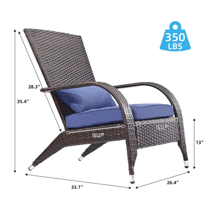 Outdoor Wicker Adirondack Chairs Set 2 Rattan Fire Pit Chairs Oversized Comfy Relax Accent Patio Chairs with Soft Cushion Low Deep Seating Tall Curved Backrest for Outside Backyard Deck Porch Navy - CookCave