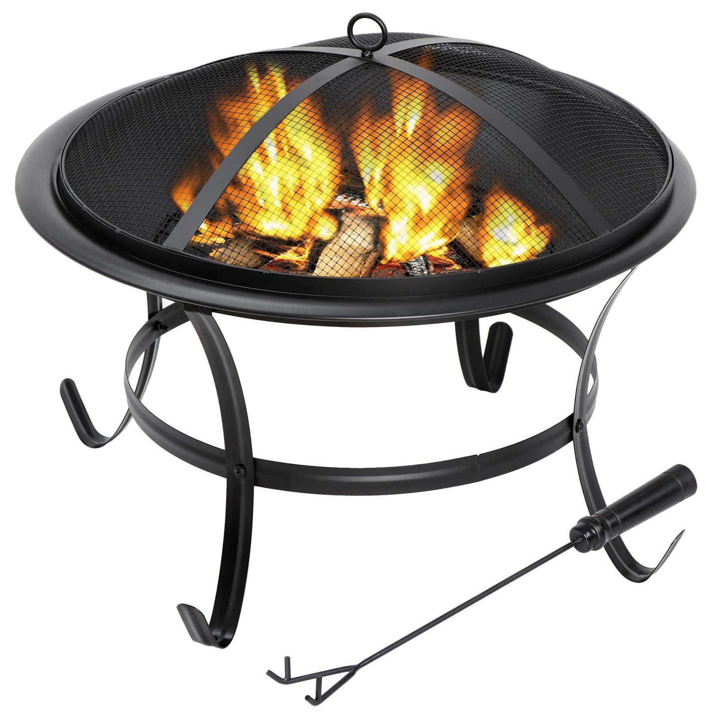 22 Inches Portable Fire Pit Outdoor Wood Burning Steel Lightweight BBQ Grill Firepit Bowl with Log Grate&Poker for Outside Patio Campfire Bonfire Backyard - CookCave