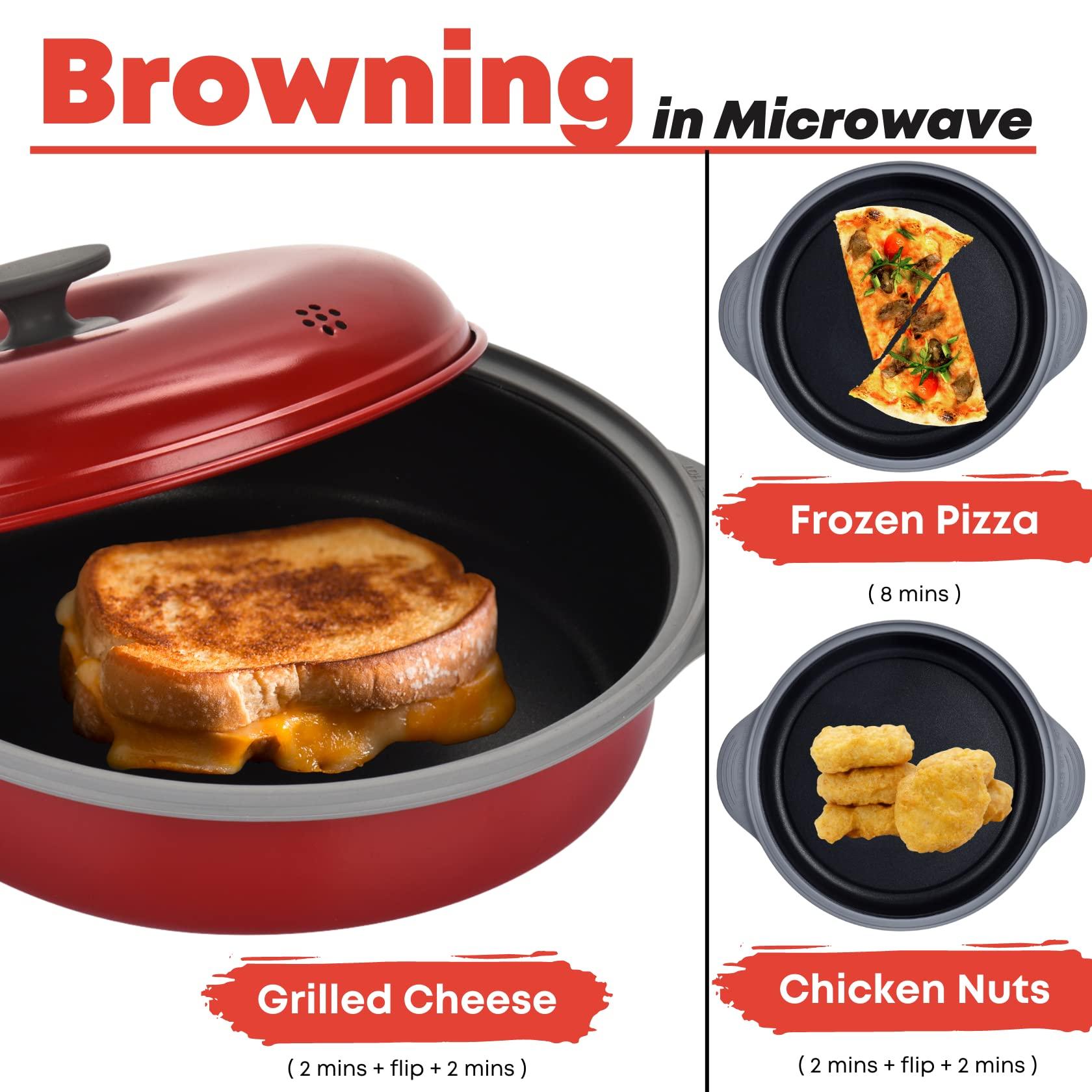 MACONEE Microwave Frying Pan Skillet, Grill & Crisper Pan with Lid Allows You to Fry, Sizzle, and Brown Foods in the Microwave, Micro Cookware for Grilling, Reheating, and Cooking a Variety of Dishes - CookCave