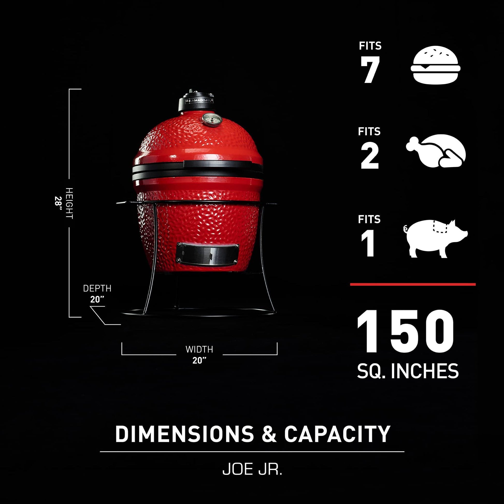 Kamado Joe KJ13RH Joe Jr. 13.5 inch Portable Charcoal Grill with Cast Iron Cart and Heat Deflectors, Blaze Red - CookCave