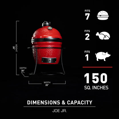 Kamado Joe KJ13RH Joe Jr. 13.5 inch Portable Charcoal Grill with Cast Iron Cart and Heat Deflectors, Blaze Red - CookCave