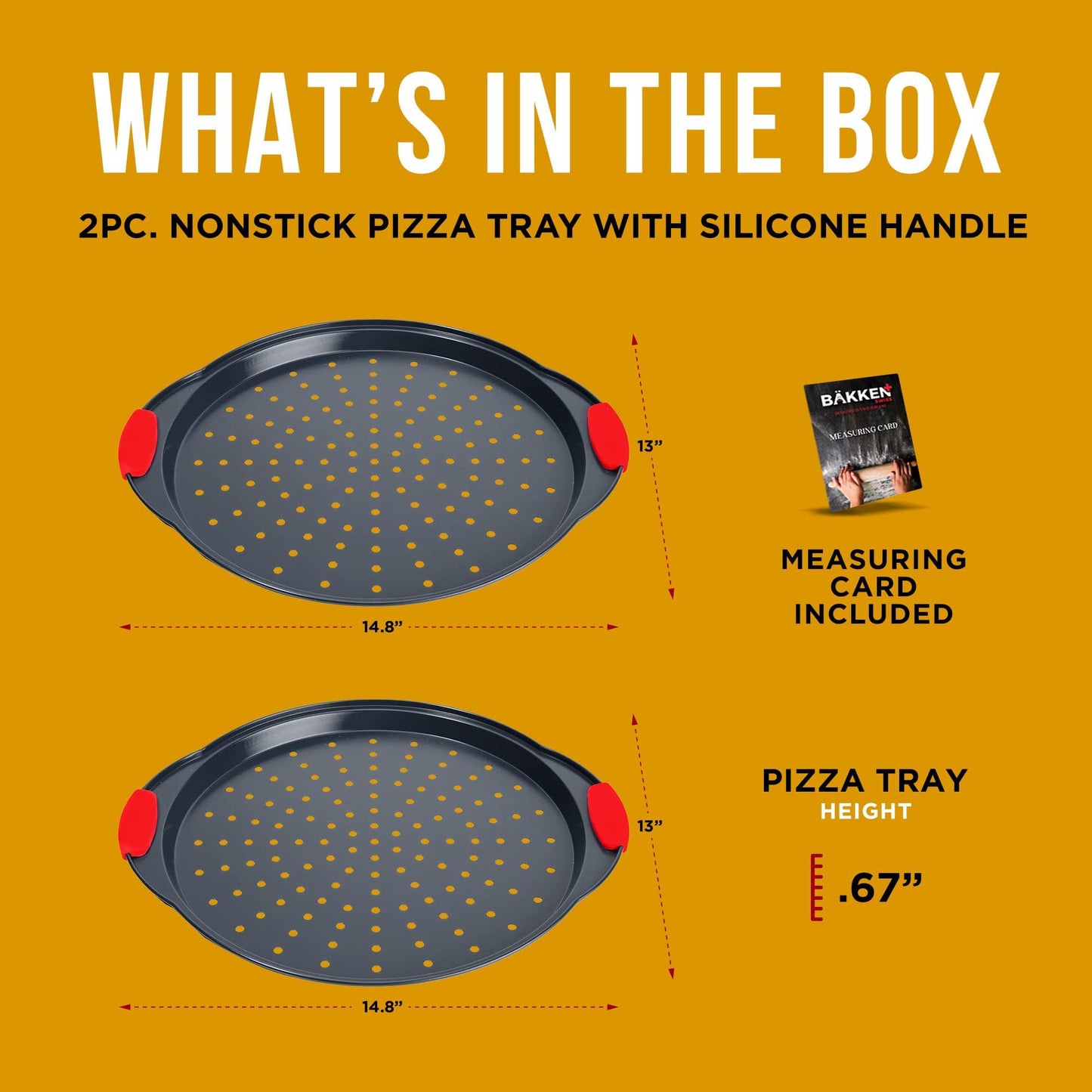 Pizza Tray – 2 Round with Silicone Handles – Carbon Steel Pizza Pan with Holes and Non-Stick Coating – PFOA PFOS and PTFE Free by Bakken - CookCave