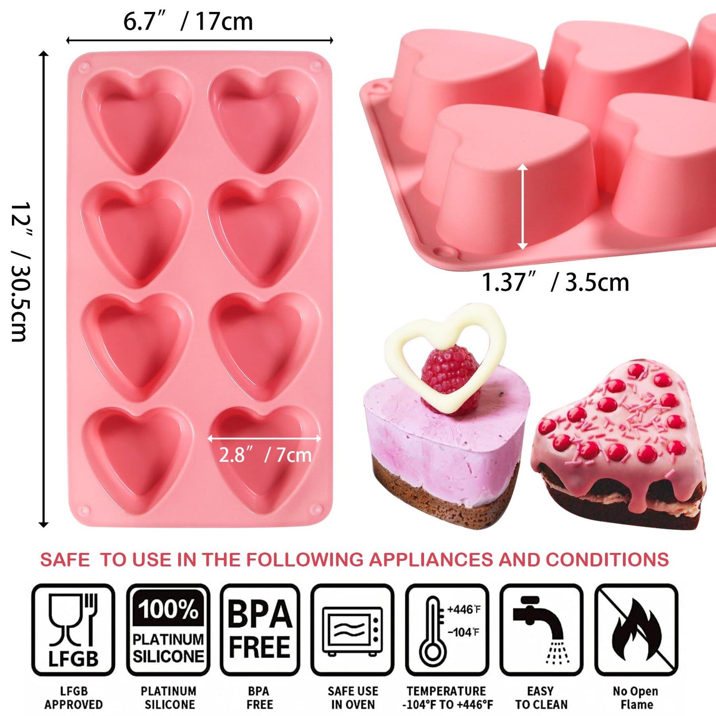 Sidosir 3Pcs Large Heart Shaped Muffin Pan Silicone Mold, 8-Cavity Chocolate Cover Molds for Valentine's Day Mini Cake, Jelly Pudding, Handmade Soap - CookCave