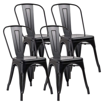 JUMMICO Iron Metal Dining Chair Stackable Indoor-Outdoor/Classic/Chic Industrial Vintage Chairs Bistro Kitchen Cafe Side Chairs with Back Set of 4 (Black) - CookCave