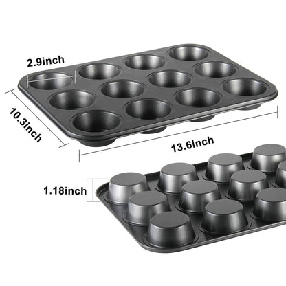 TAOUNOA Muffin Tin, 12-Well Nonstick Cupcake Pan Set of 2, Heavy Duty Steel Muffin Pan - CookCave