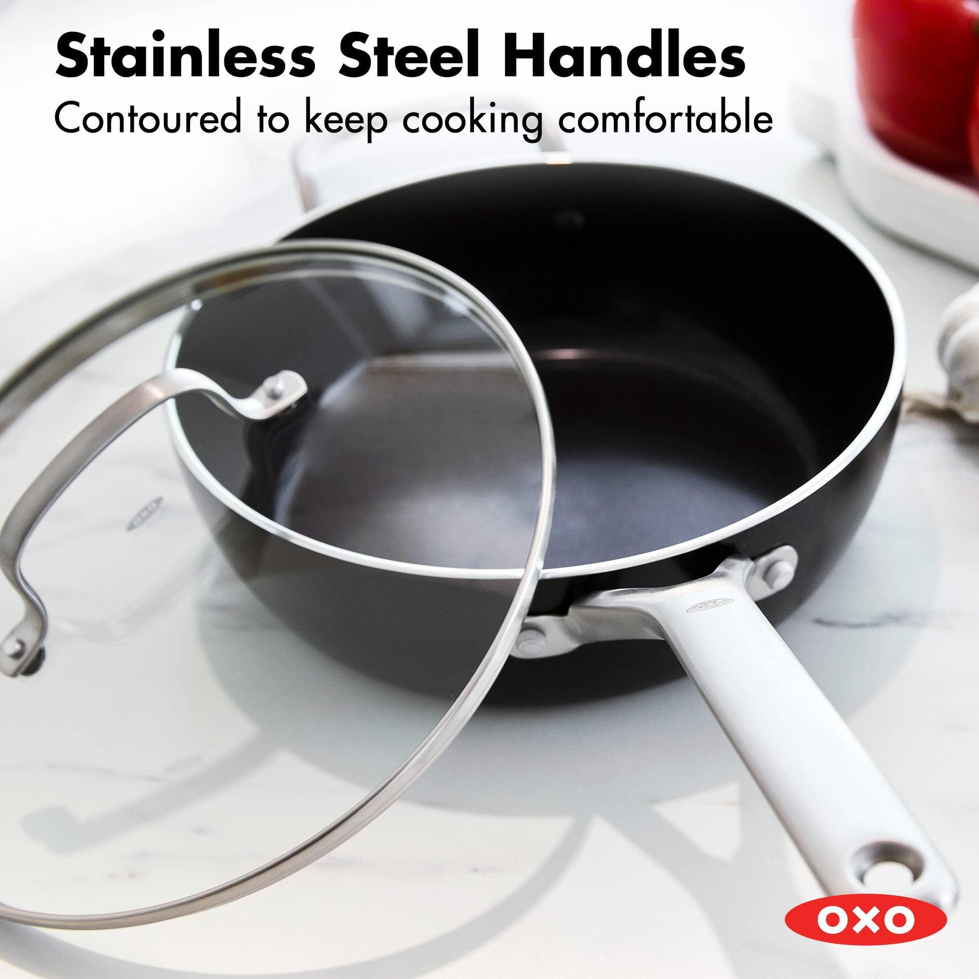 OXO Agility Series 3QT Chef’s Pan with Lid, PFAS-Free Nonstick Lightweight Aluminum, Induction Base, Quick Even Heating, Stainless Steel Handles, Chip-Free Rims, Dishwasher & Oven Safe, Black - CookCave