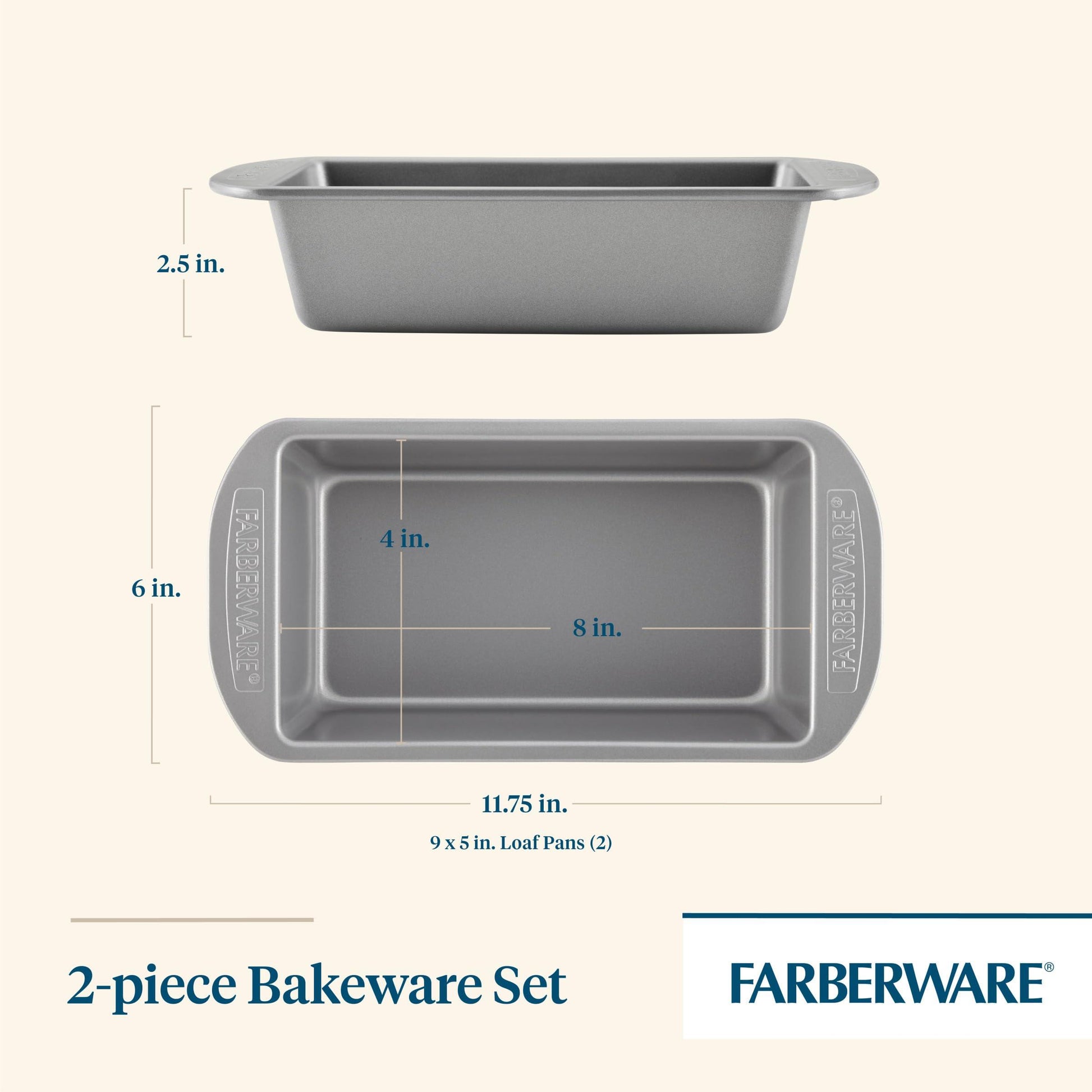Farberware Bakeware Meatloaf/Nonstick Baking Loaf Pan Set, Two 9-Inch x 5-Inch, Gray - CookCave